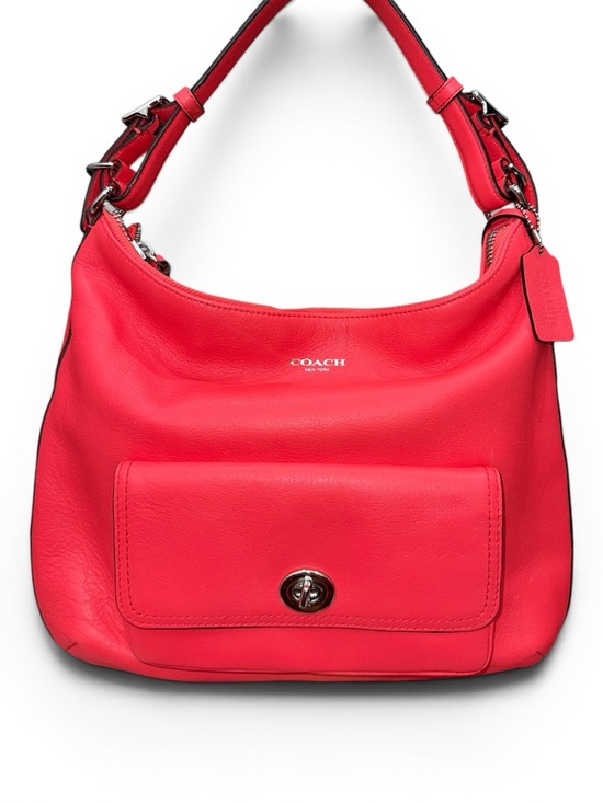 Coach Handbags - Coach Coral Red Leather Hobo Bag Turnlock Pocket Crossbody Strap Tassel 2012